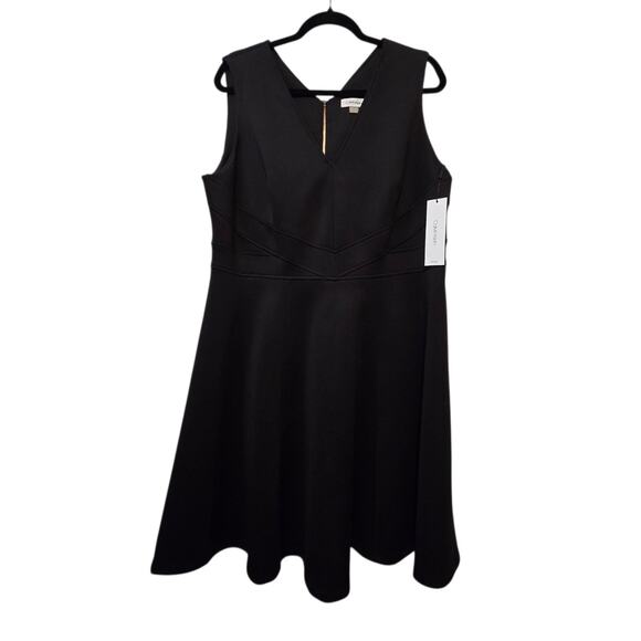 Calvin Klein NWT Fit & Flare Scuba Dress Womens 16W Black $139 Career Business - Picture 1 of 16
